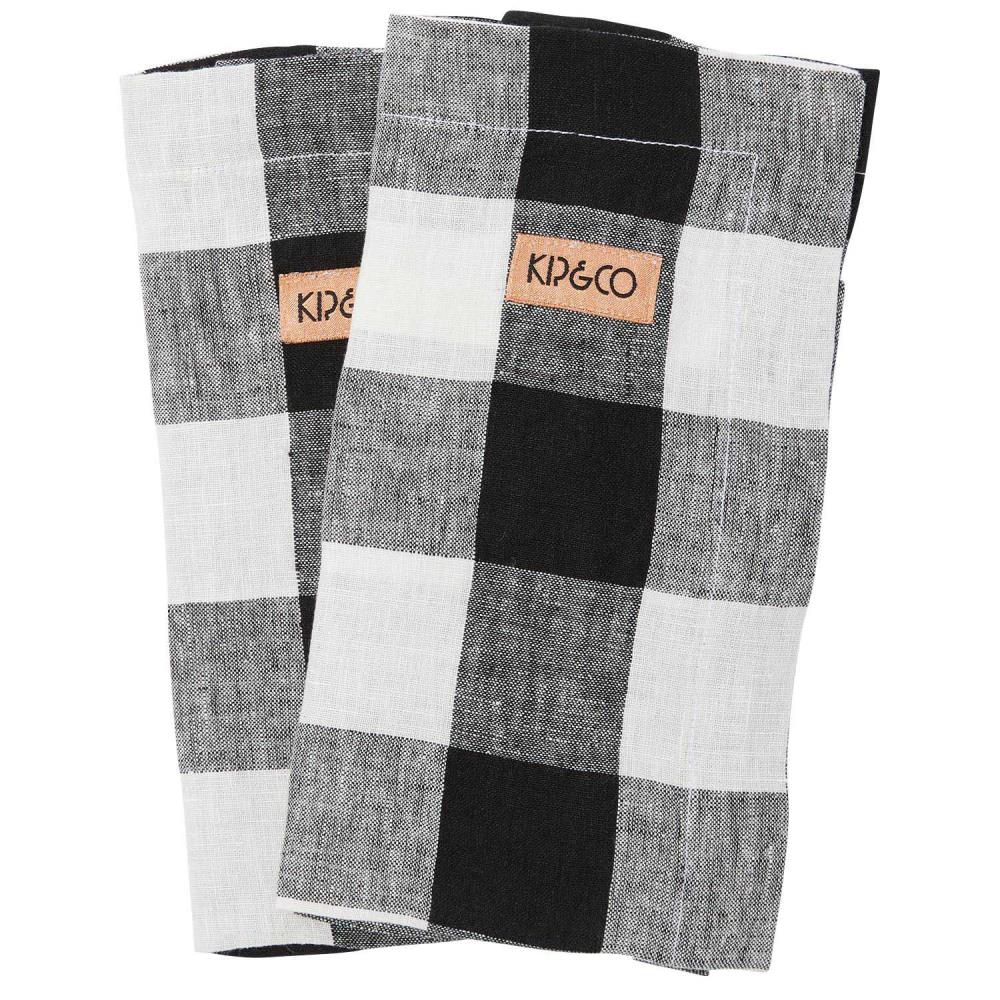 Kip&Co Black & White Gingham Linen 4P Napkin Set